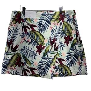 Lady Hagen Womens Palm Print Overlap Snap Golf Skort Size 14 Painterly Palm Mint